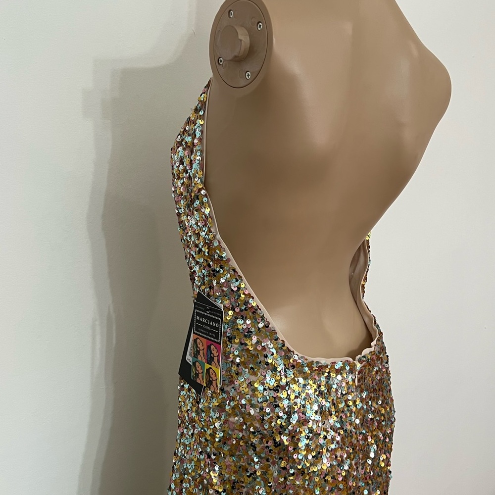 Marciano Limited Edition Shimmering Gold Sequin Halter Gown - Picture 6 of 9